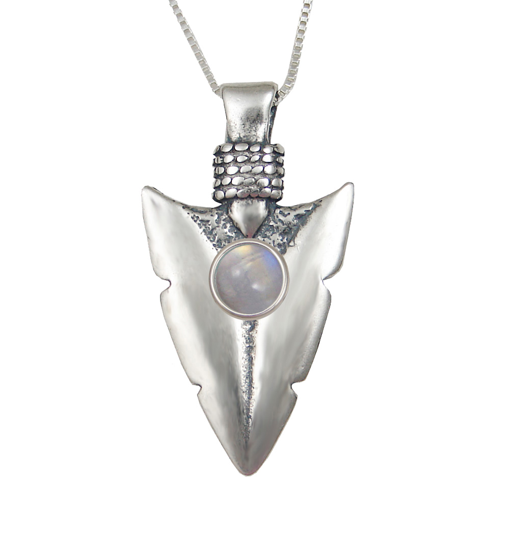 Sterling Silver Arrowhead of the Ancients Pendant With Rainbow Moonstone